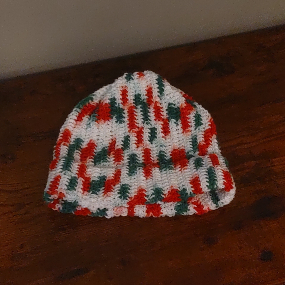 Handmade Beanie Crochet Christmas Holiday Season 100% Cotton Red Green White...